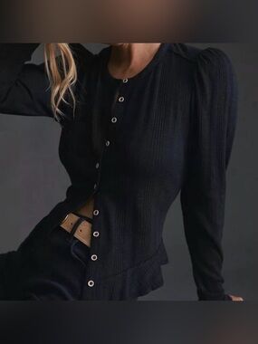 Pilcro ribbed puff sleeve cardigan, size M